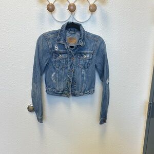 Hollister Women's Distressed Cropped Blue Jean Jacket